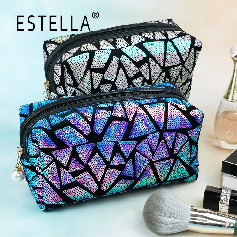 New Square Geometric Pattern Korean Style Octagonal Cosmetic Bag Colorful Sequins Large Capacity Storage Bag Customization New Square Geometric Pattern Korean Style Octagonal Cosmetic Bag Colorful Sequins Large Capacity Storage Bag Customization