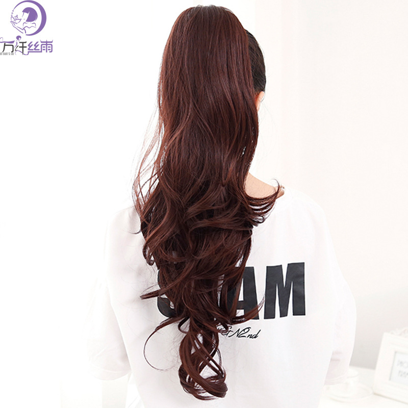 Large Wave Layered Long Curly Hair Adjustable Drawstring Ponytail Wig with Windproof Steel Fork Matte High Temperature Silk 60cm
