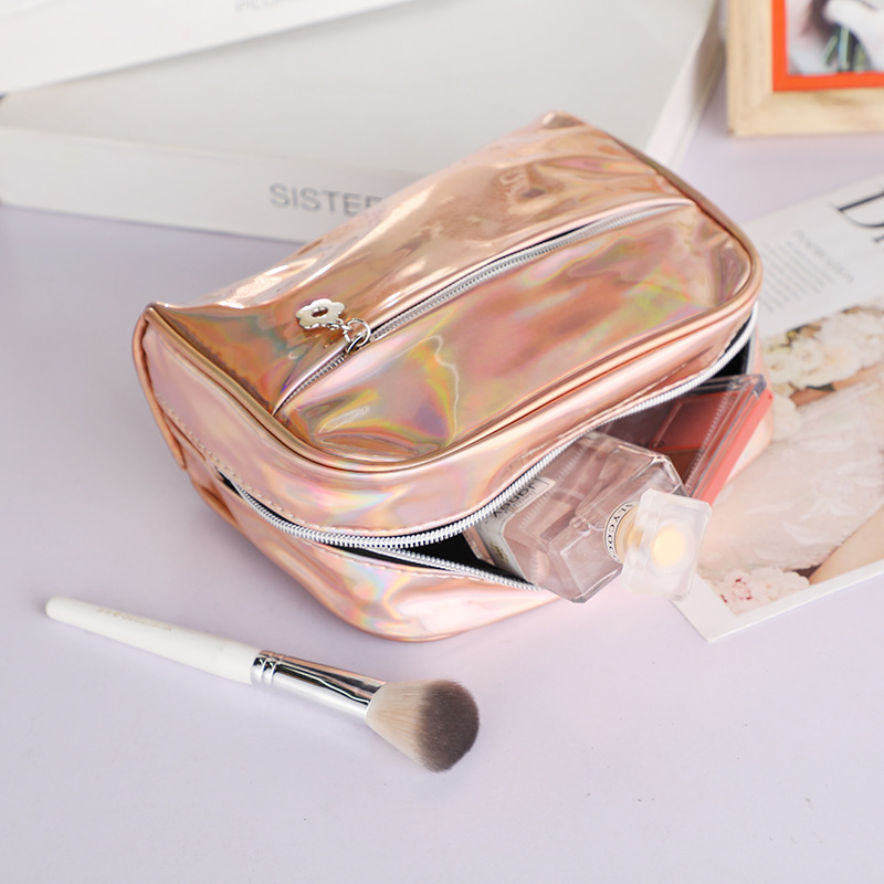 2020 New Wash Bag Small Flower Zipper Laser Waterproof Large Capacity Cosmetic Bag Women&#039;s Ins Travel Storage Bag