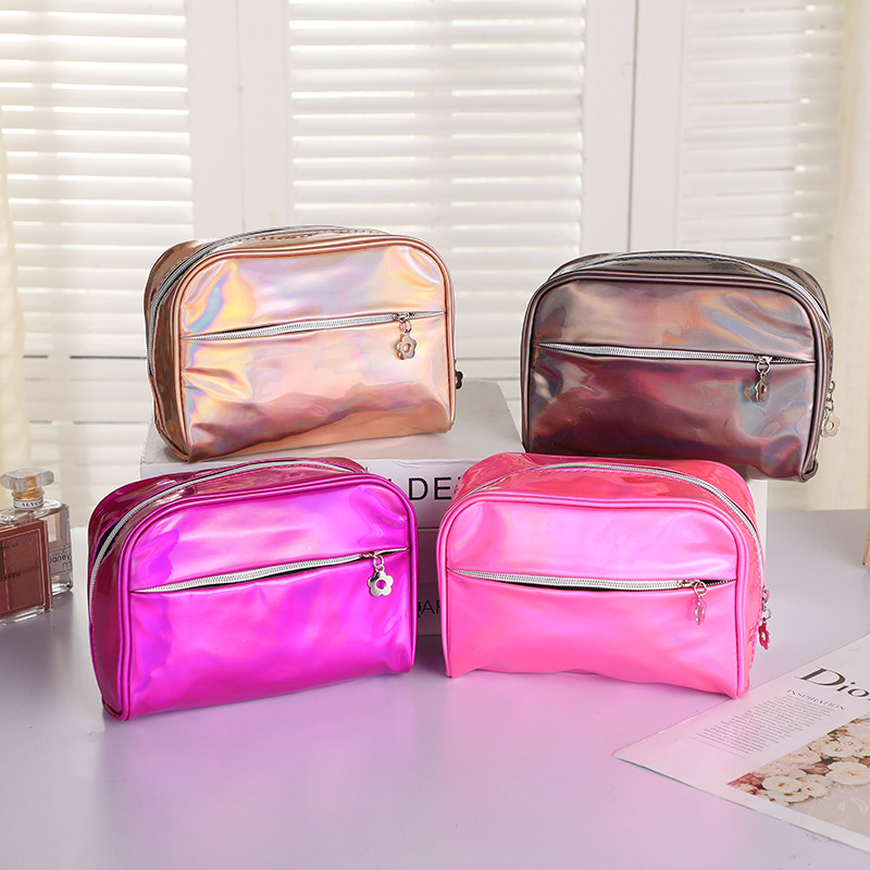 2020 New Wash Bag Small Flower Zipper Laser Waterproof Large Capacity Cosmetic Bag Women's Ins Travel Storage Bag