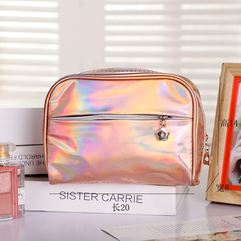 2020 New Wash Bag Small Flower Zipper Laser Waterproof Large Capacity Cosmetic Bag Women's Ins Travel Storage Bag
