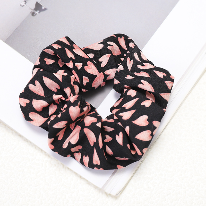 Cross-border hot selling chiffon printing hair ring large intestine ring head rope rubber band heart wave head flower Cross-border hot selling chiffon printing hair ring large intestine ring head rope rubber band heart wave head flower