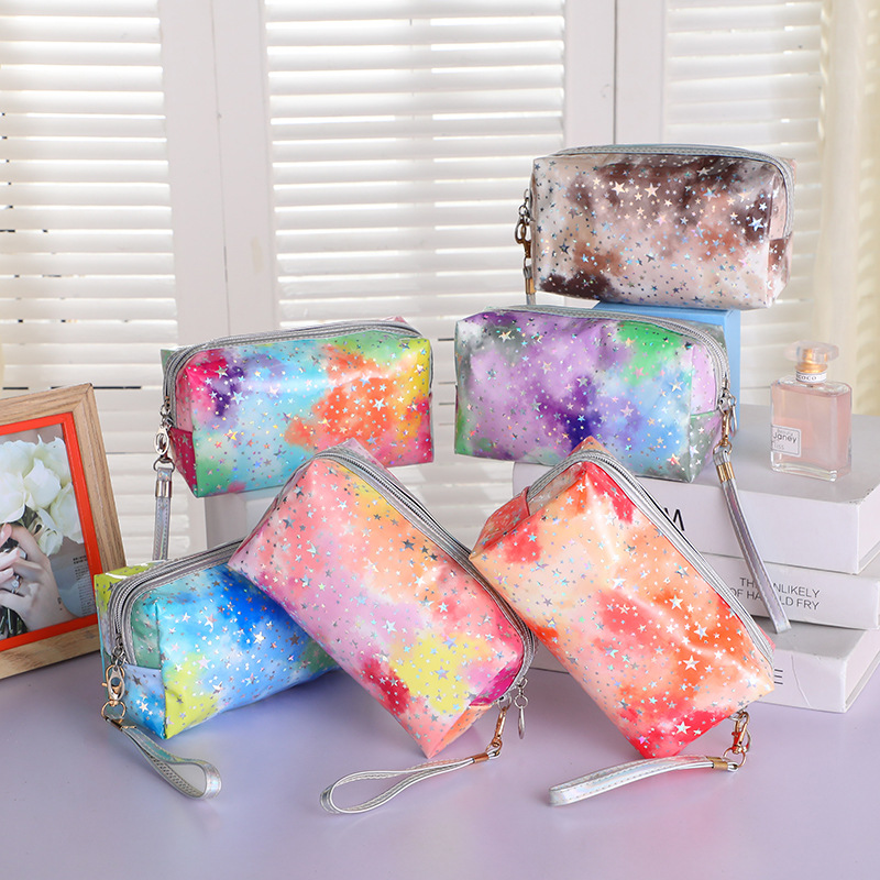 New Cosmetic Bag Creative Ins Tie-Dyed Gradient Clutch Cute Girl Star Sequins Waterproof Storage Bag