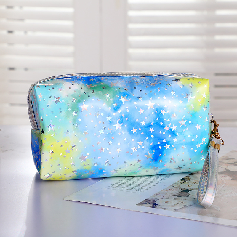 New Cosmetic Bag Creative Ins Tie-Dyed Gradient Clutch Cute Girl Star Sequins Waterproof Storage Bag