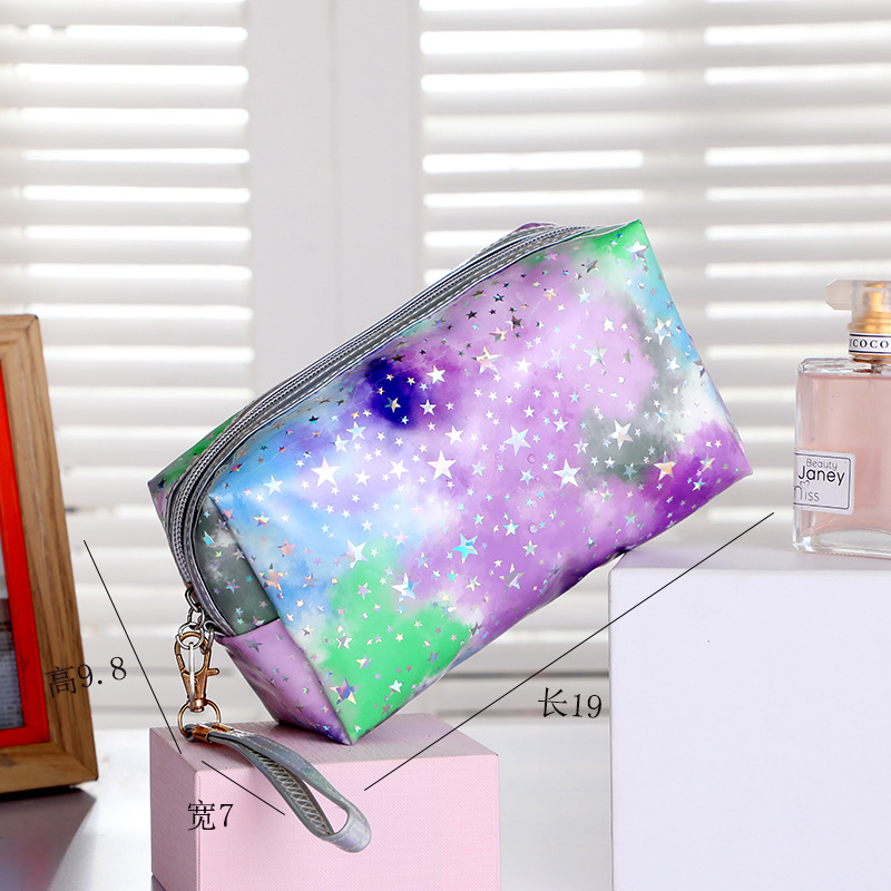 New Cosmetic Bag Creative Ins Tie-Dyed Gradient Clutch Cute Girl Star Sequins Waterproof Storage Bag