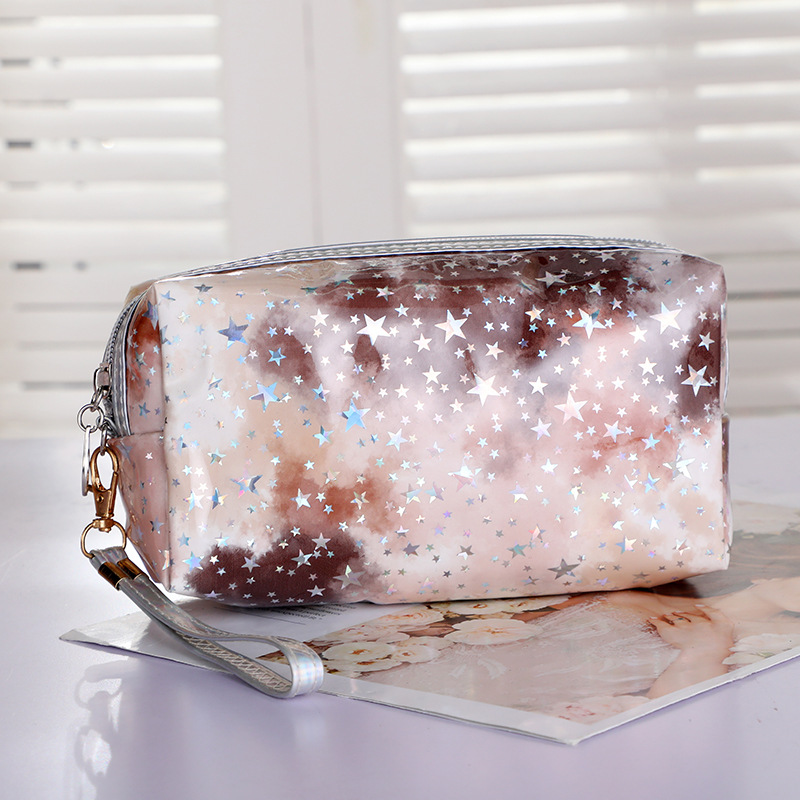 New Cosmetic Bag Creative Ins Tie-Dyed Gradient Clutch Cute Girl Star Sequins Waterproof Storage Bag
