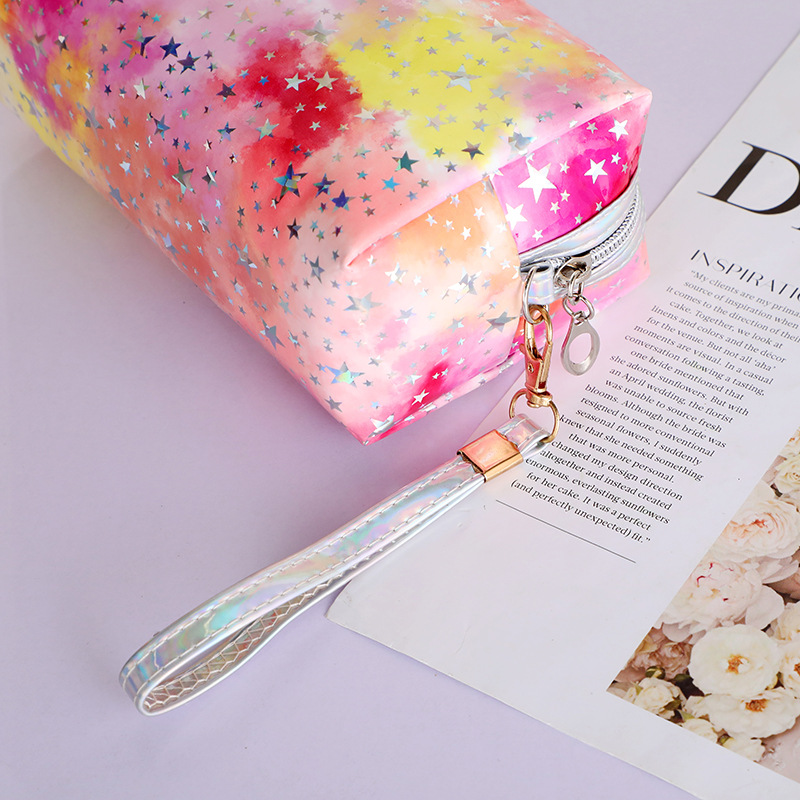 New Cosmetic Bag Creative Ins Tie-Dyed Gradient Clutch Cute Girl Star Sequins Waterproof Storage Bag