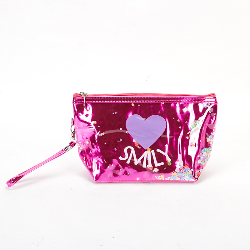 Factory Direct Supply Women&#039;s Love Cosmetic Bag Convenient Travel Wash Buggy Bag PVC Laser Storage Bag Customization