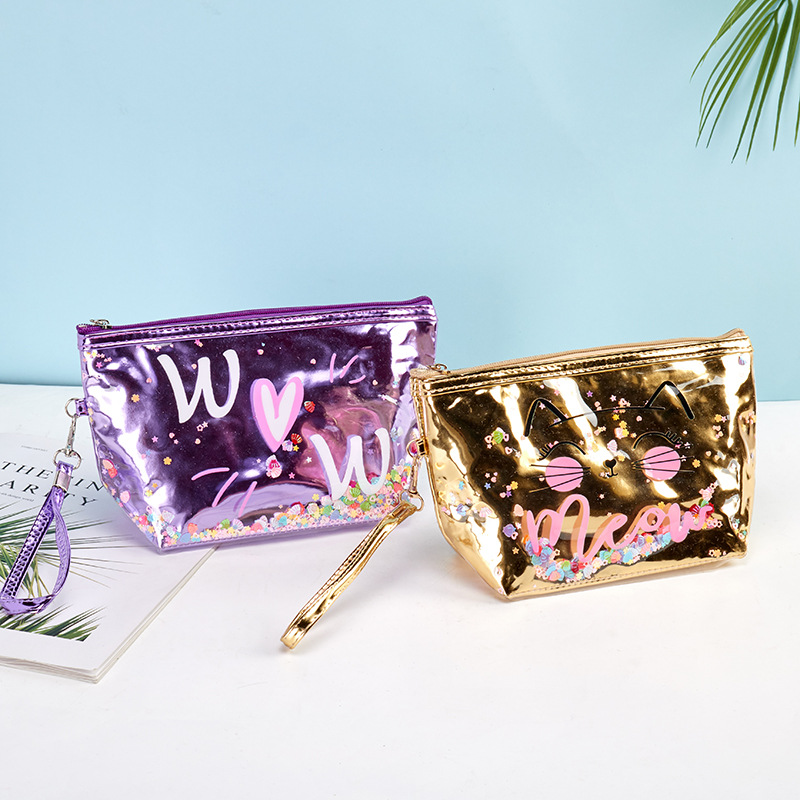 Factory Direct Supply Women's Love Cosmetic Bag Convenient Travel Wash Buggy Bag PVC Laser Storage Bag Customization