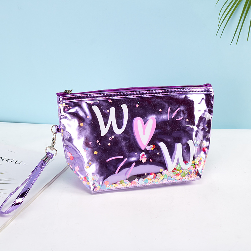 Factory Direct Supply Women's Love Cosmetic Bag Convenient Travel Wash Buggy Bag PVC Laser Storage Bag Customization