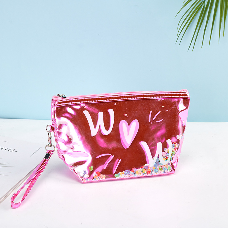 Factory Direct Supply Women's Love Cosmetic Bag Convenient Travel Wash Buggy Bag PVC Laser Storage Bag Customization