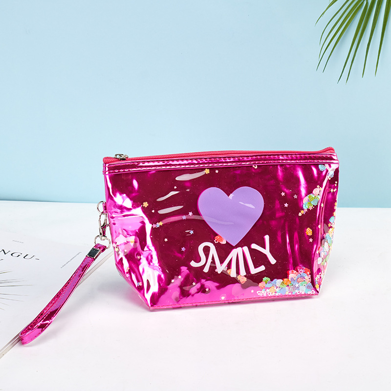 Factory Direct Supply Women's Love Cosmetic Bag Convenient Travel Wash Buggy Bag PVC Laser Storage Bag Customization