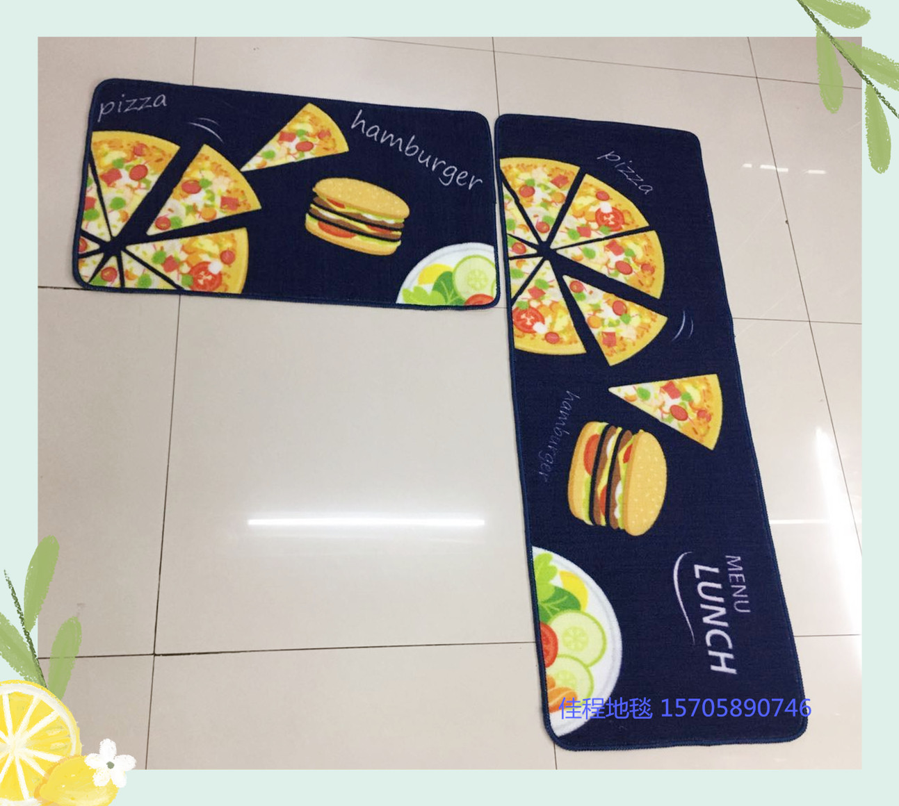 TPR Velvet Printed Kitchen 2-Piece Kitchen Combination Floor Mat Non-Slip Mat HD Printing Pad Kitchen Floor Mat