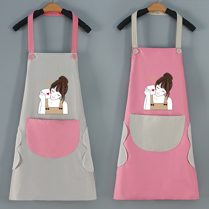 Kitchen Apron Factory Wholesale Waterproof and Oil-Proof Hand-Wiping Female Work Clothes Cute Fashion Logo Customization