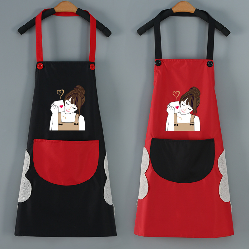 Kitchen Apron Factory Wholesale Waterproof and Oil-Proof Hand-Wiping Female Work Clothes Cute Fashion Logo Customization