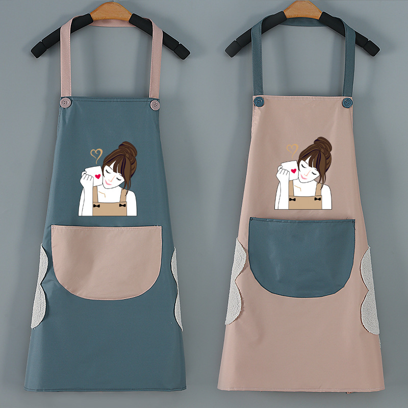 Kitchen Apron Factory Wholesale Waterproof and Oil-Proof Hand-Wiping Female Work Clothes Cute Fashion Logo Customization