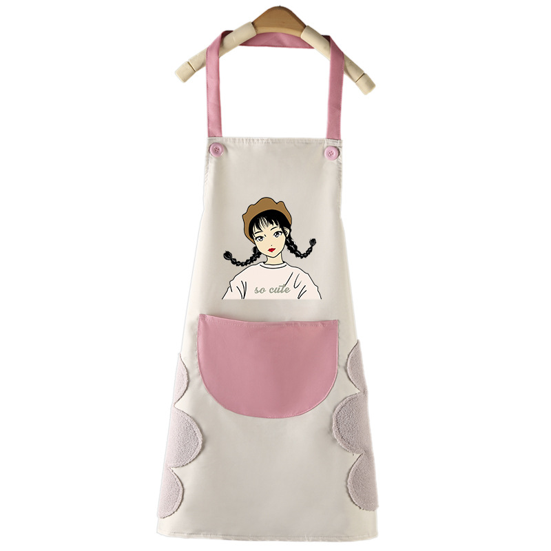 Kitchen Apron Factory Wholesale Waterproof and Oil-Proof Hand-Wiping Female Work Clothes Cute Fashion Logo Customization