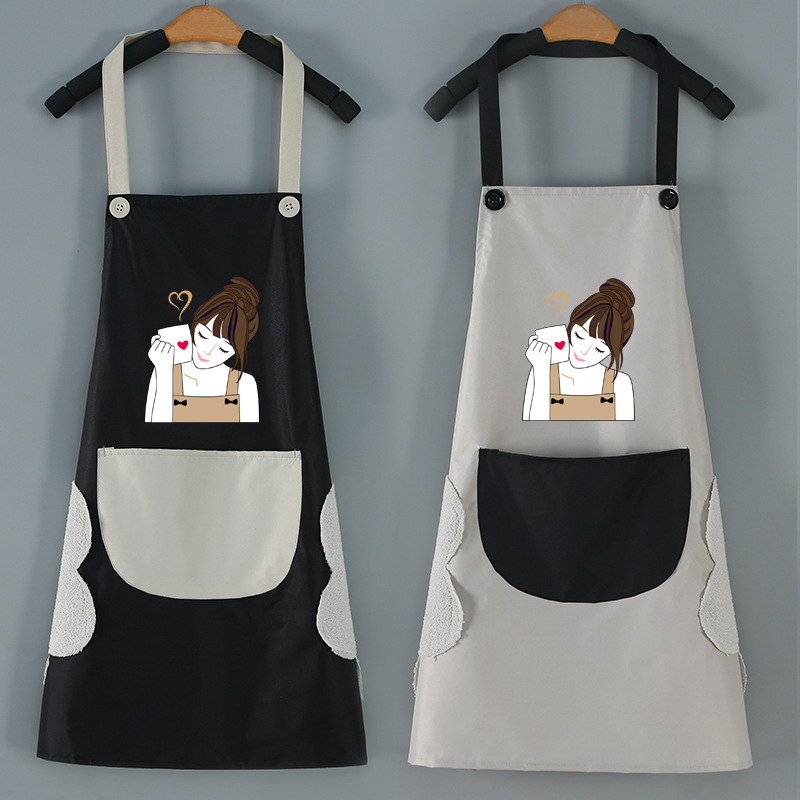 Kitchen Apron Factory Wholesale Waterproof and Oil-Proof Hand-Wiping Female Work Clothes Cute Fashion Logo Customization
