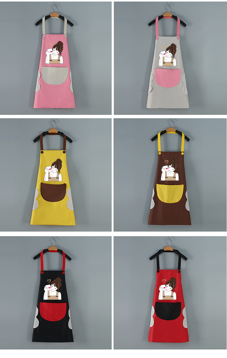 Kitchen Apron Factory Wholesale Waterproof and Oil-Proof Hand-Wiping Female Work Clothes Cute Fashion Logo Customization