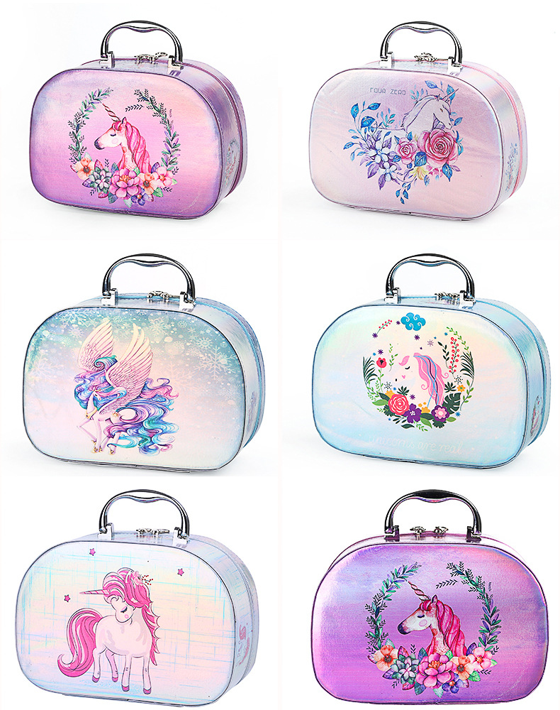 Cross-Border New Arrival Cosmetic Bag Fashion Eyebrow Pencil Colorful Laser Unicorn Wash Cosmetic Case Three-Piece Storage Bag