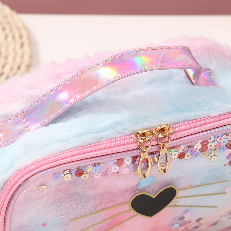 New Plush Cat Sequin Cubic Bag Loves and Cats Quicksand Storage Bag Portable Cosmetic Storage Wholesale
