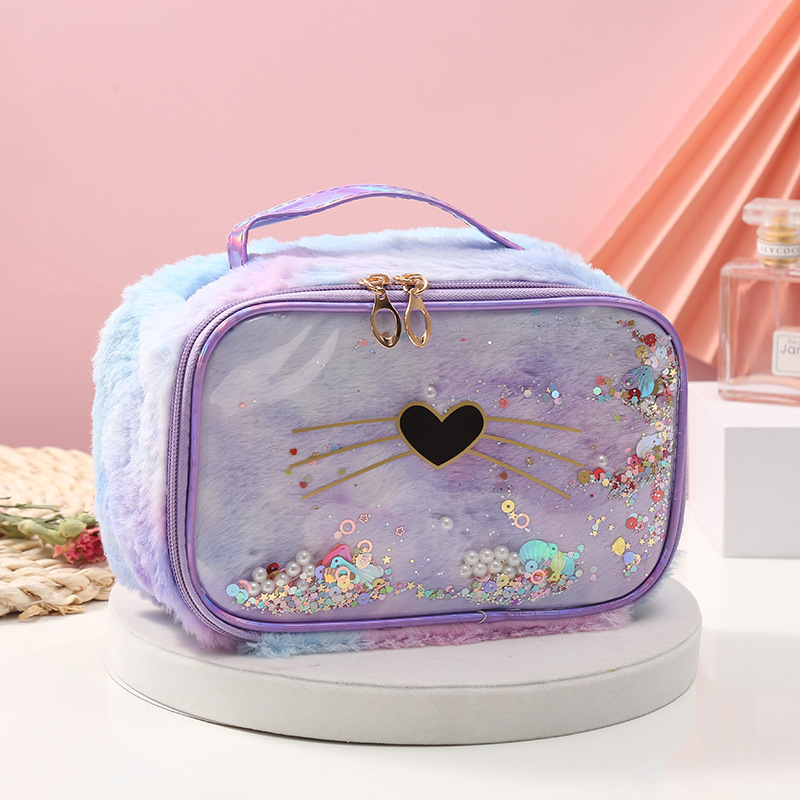 New Plush Cat Sequin Cubic Bag Loves and Cats Quicksand Storage Bag Portable Cosmetic Storage Wholesale
