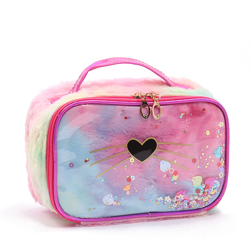 New Plush Cat Sequin Cubic Bag Loves and Cats Quicksand Storage Bag Portable Cosmetic Storage Wholesale