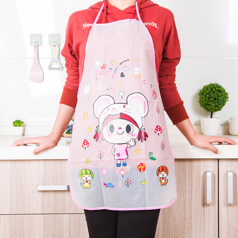 Cartoon Kitchen Half-Length Apron PVC Waterproof Antifouling Apron Cute Oil-Proof Sleeveless Apron