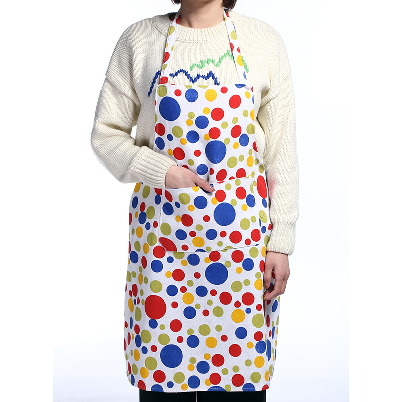 Canvas thickly printed polka dot apron with pocket magic waterproof kitchen apron custom logo.