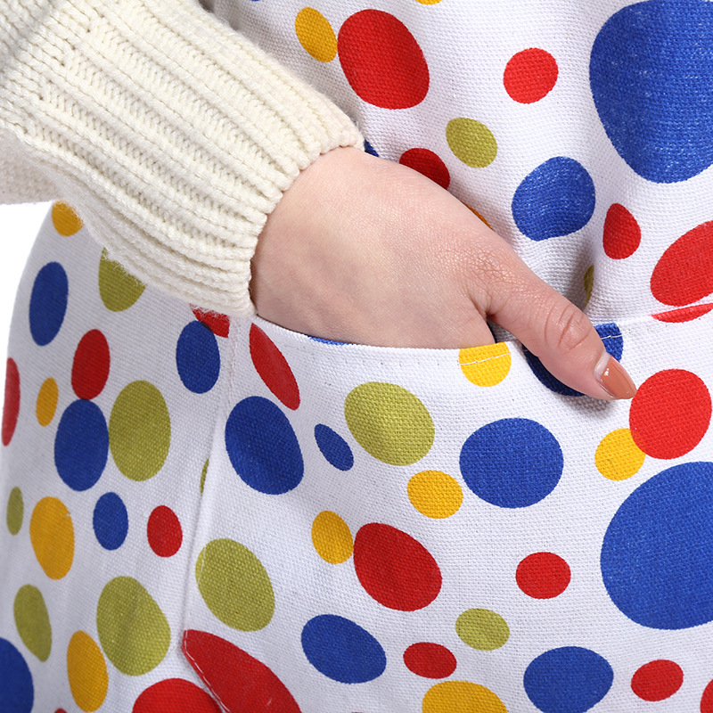 Canvas thickly printed polka dot apron with pocket magic waterproof kitchen apron custom logo.