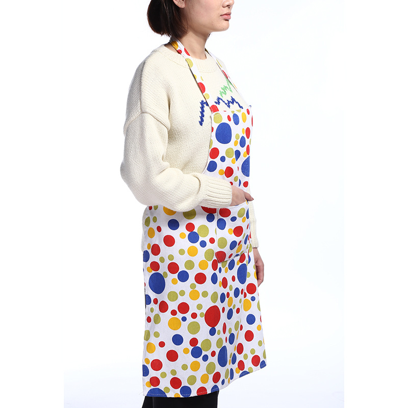 Canvas thickly printed polka dot apron with pocket magic waterproof kitchen apron custom logo.