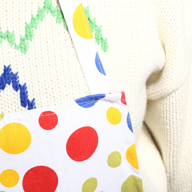 Canvas thickly printed polka dot apron with pocket magic waterproof kitchen apron custom logo.