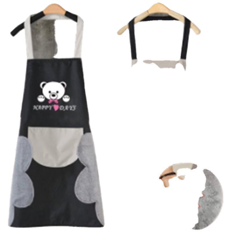 Factory Direct Sales Bear Head Waterproof and Oilproof Apron Home Kitchen with Hand-Wiping Apron Cafe Work Clothes Overclothes