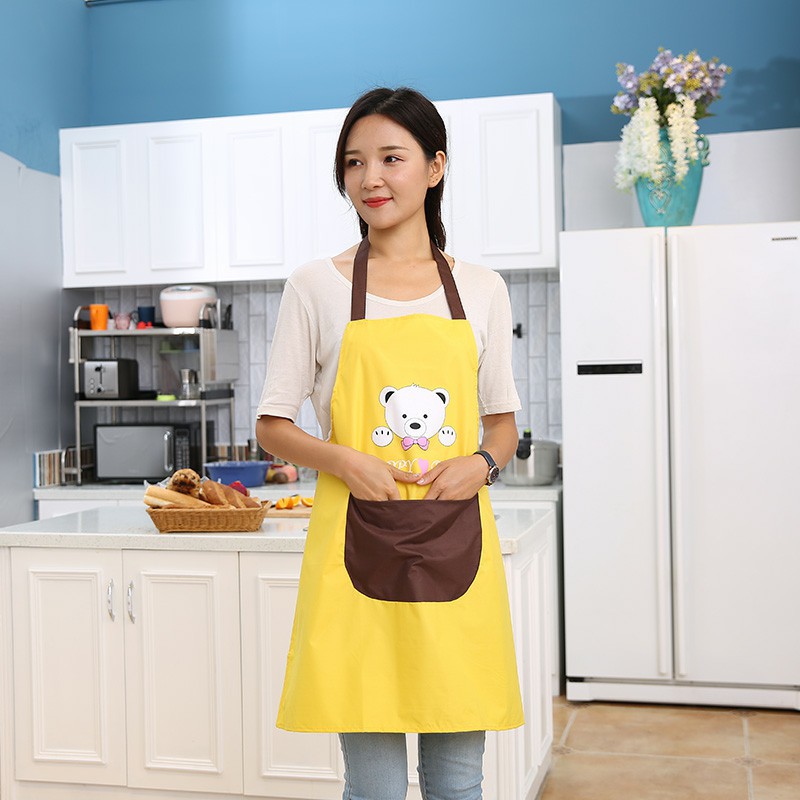 Factory Direct Sales Bear Head Waterproof and Oilproof Apron Home Kitchen with Hand-Wiping Apron Cafe Work Clothes Overclothes
