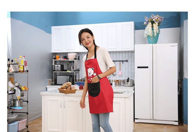 Factory Direct Sales Bear Head Waterproof and Oilproof Apron Home Kitchen with Hand-Wiping Apron Cafe Work Clothes Overclothes
