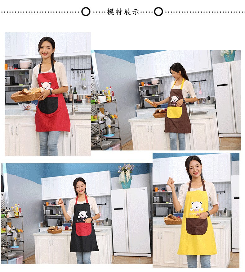 Factory Direct Sales Bear Head Waterproof and Oilproof Apron Home Kitchen with Hand-Wiping Apron Cafe Work Clothes Overclothes