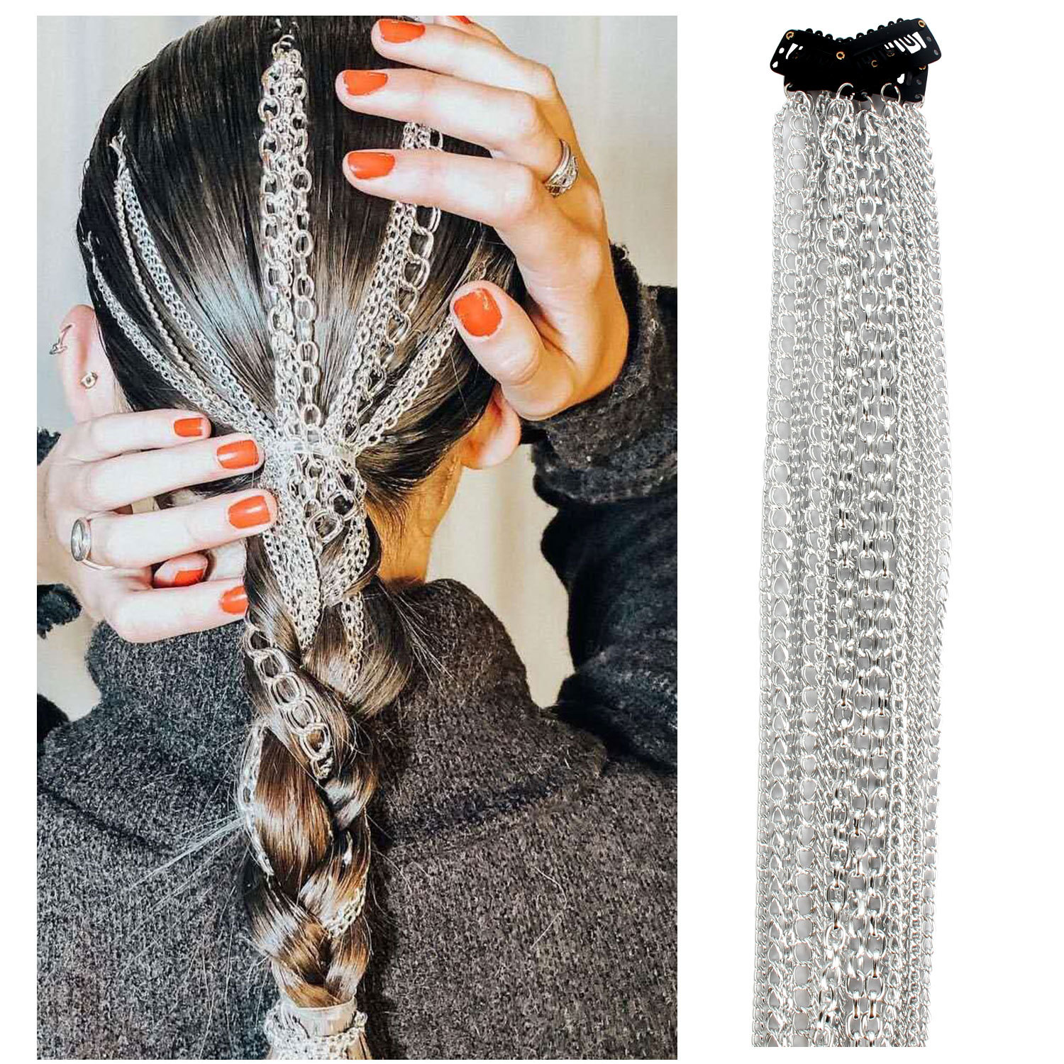 Europe and America Cross Border Wig Extension Chain Silver-Plated Tassel Hair Chain Headdress Head Chain BB Clip 11230