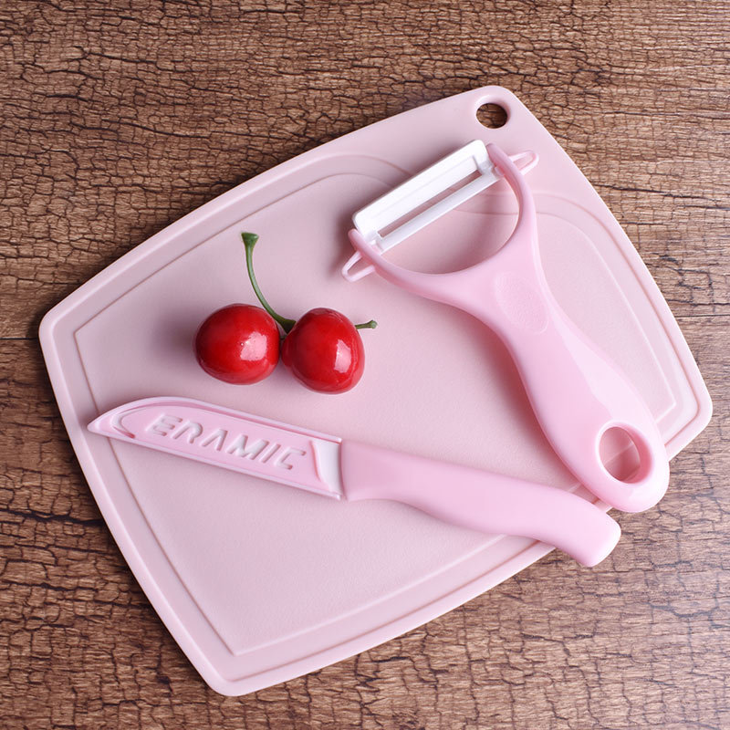 Knife Ceramic Knife ThreePiece Set Gift Food Supplement Fruit Knife Peler Paring Knife Cutting Board Combination Set