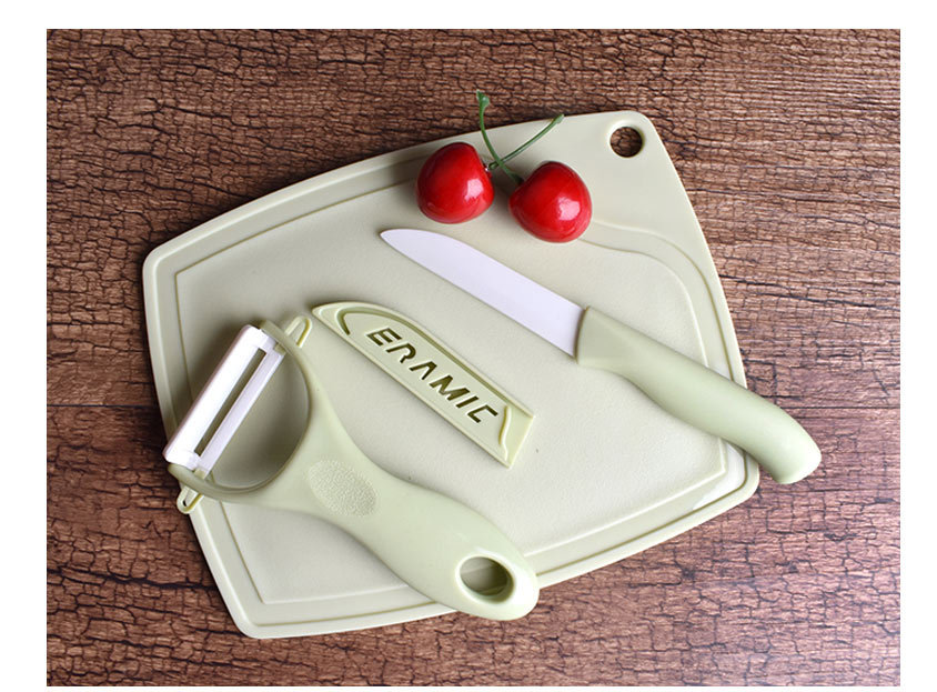 Knife Ceramic Knife ThreePiece Set Gift Food Supplement Fruit Knife Peler Paring Knife Cutting Board Combination Set