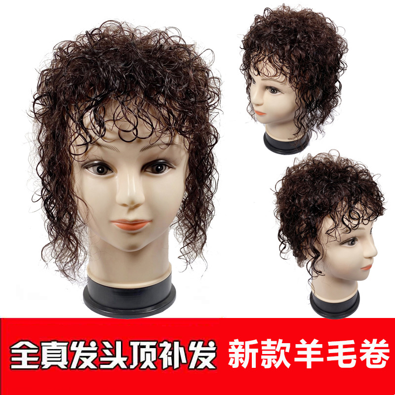Wig Women's Long Hair Head Replacement Hair Extension Silk Mesh Bottom Human Hair Head Hairpiece Cover Gray Hair Wig Set
