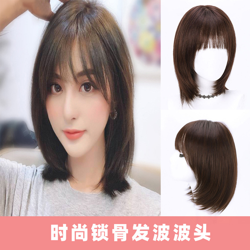 Wig Women's Long Hair Head Replacement Hair Extension Silk Mesh Bottom Human Hair Head Hairpiece Cover Gray Hair Wig Set