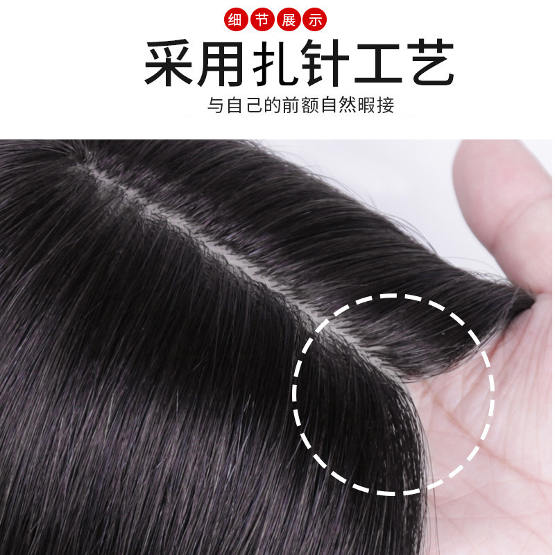 Wig Women's Long Hair Head Replacement Hair Extension Silk Mesh Bottom Human Hair Head Hairpiece Cover Gray Hair Wig Set