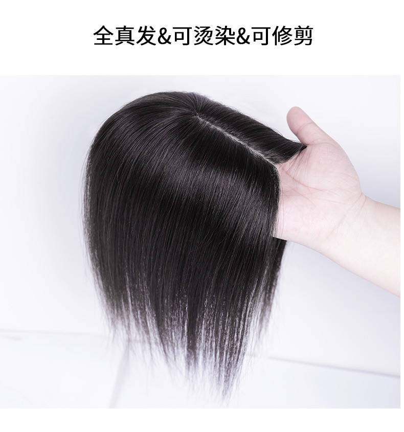 Wig Women's Long Hair Head Replacement Hair Extension Silk Mesh Bottom Human Hair Head Hairpiece Cover Gray Hair Wig Set