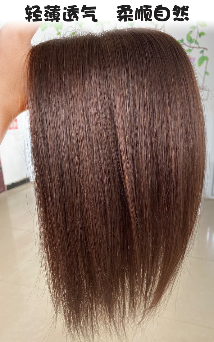 Wig Women's Long Hair Head Replacement Hair Extension Silk Mesh Bottom Human Hair Head Hairpiece Cover Gray Hair Wig Set
