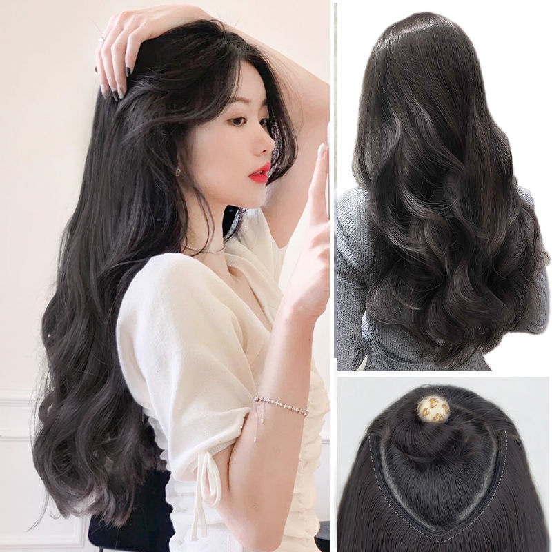 Wig Big Wave Hair Extension Artificial Hair One Piece Invisible Seamless U-Shaped Long Hair Straight Natural Hair Extension Wig Set