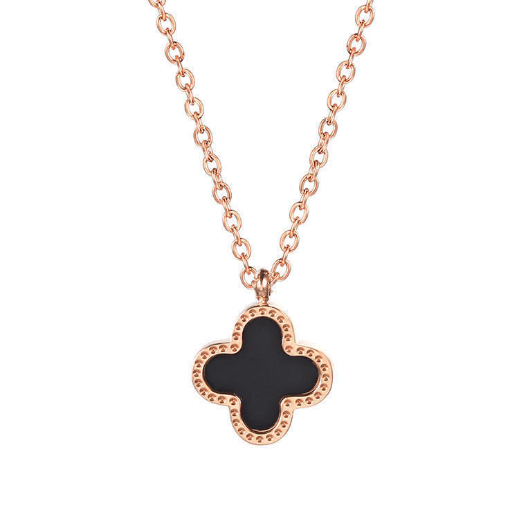 Korean Style Trendy Simplicity 18K Rose Gold Swan Four-Leaf Clover Titanium Steel Necklace Female Clavicle Chain Ornament Wholesale