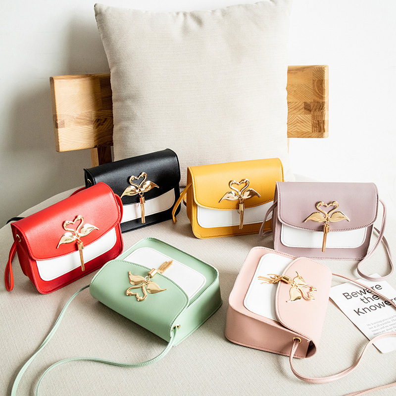 Gift Bag Wholesale Women&#039;s Bag Korean Style Cool Contrast Color Swan Small Square Bag 2021 Summer and Autumn New Collection One Shoulder Phone Bag