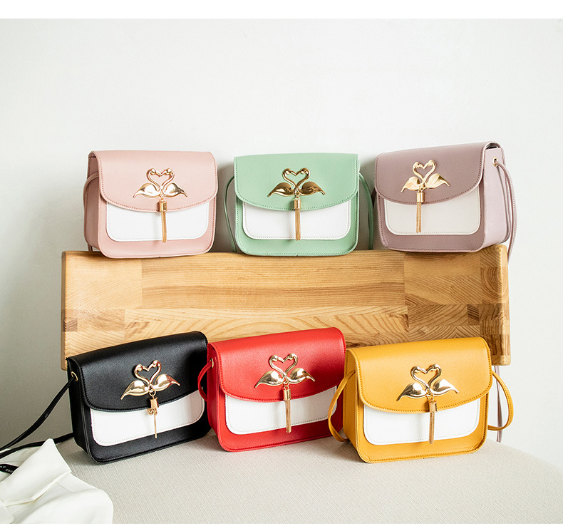 Gift Bag Wholesale Women's Bag Korean Style Cool Contrast Color Swan Small Square Bag 2021 Summer and Autumn New Collection One Shoulder Phone Bag