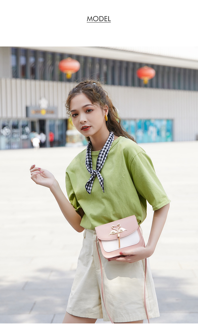 Gift Bag Wholesale Women's Bag Korean Style Cool Contrast Color Swan Small Square Bag 2021 Summer and Autumn New Collection One Shoulder Phone Bag