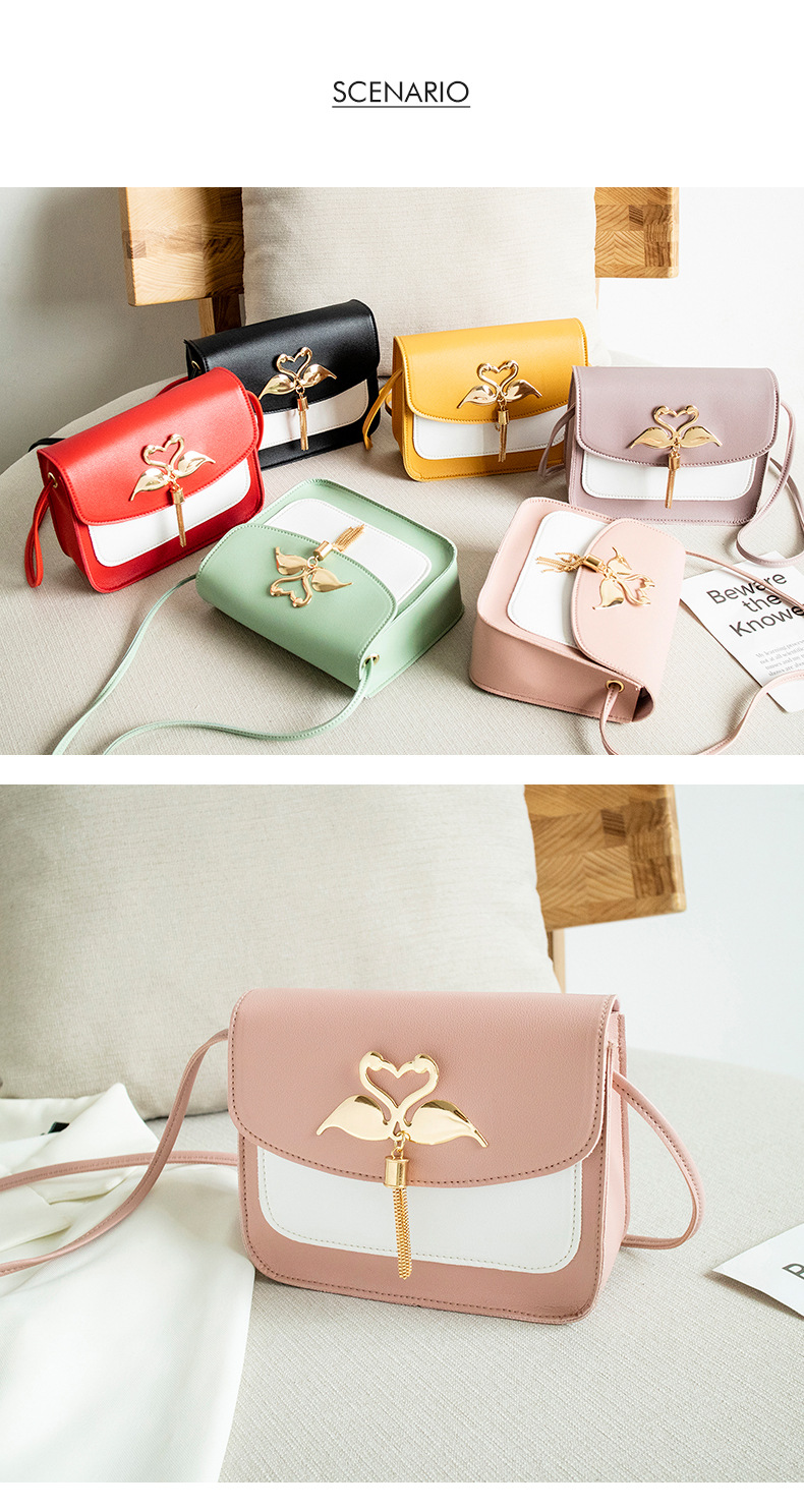 Gift Bag Wholesale Women's Bag Korean Style Cool Contrast Color Swan Small Square Bag 2021 Summer and Autumn New Collection One Shoulder Phone Bag